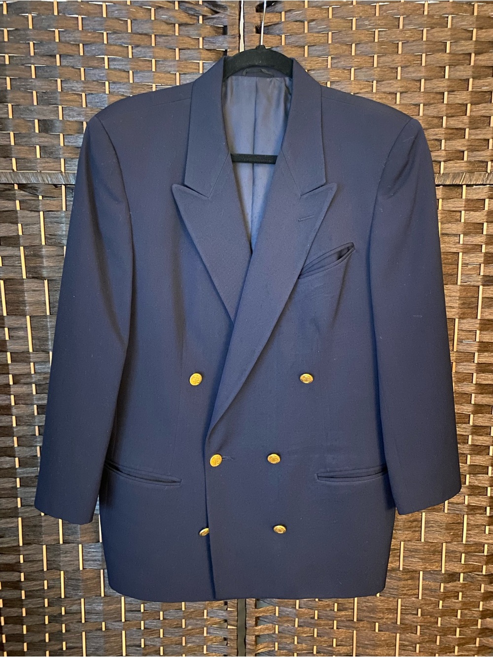 Vintage Augustus Navy Blue Double Breasted Wool Blazer Made in the USA Size 12